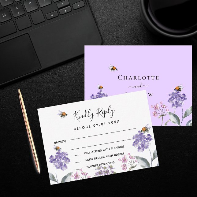 Wildflowers violet purple wedding response RSVP Card (Creator Uploaded)