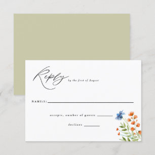 Wildflowers Watercolor Boho Flowers Wedding Reply RSVP Card