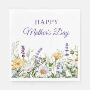 Wildflowers Watercolor Border Happy Mother's Day Napkin
