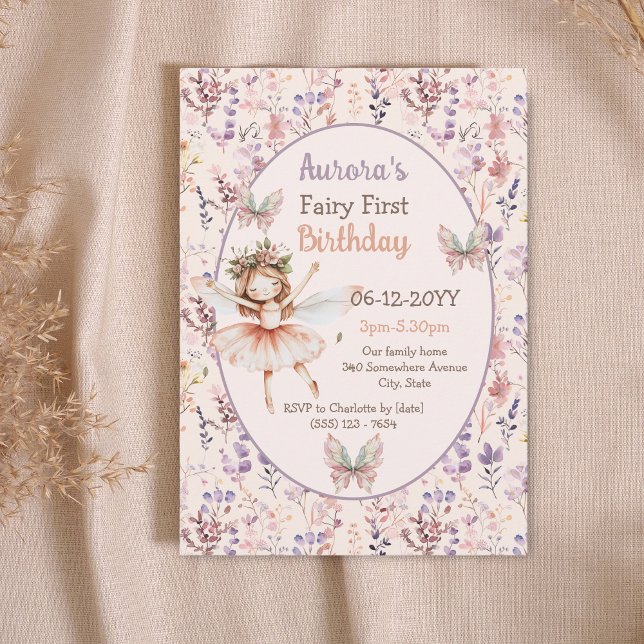 Wildflowers watercolor forest Fairy First birthday Invitation (Creator Uploaded)
