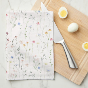 Wildflowers watercolor light pink tea towel