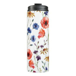 Wildflowers Watercolor Poppy Chamomile Background Thermal Tumbler