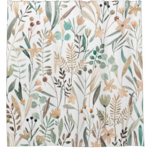 Wildflowers watercolor seamless pattern. Flowers f Shower Curtain