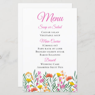 Wildflowers Watercolor Spring Floral Wedding Menu