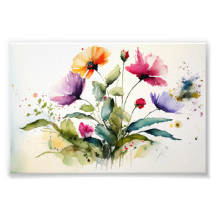 Wildflowers, Watercolor Style, Painting, Wall Art