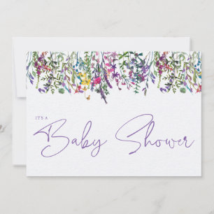 Wildflowers Watercolor Typography Baby Shower Invitation