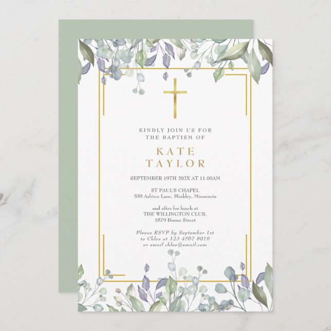 Wildflowers Watercolour Floral Baptism Christening Invitation (Front/Back)