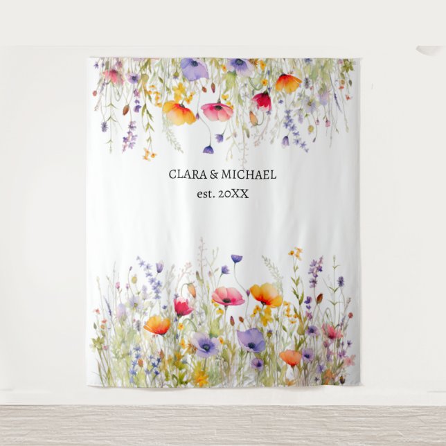 Wildflowers Wedding Backdrop Banner Tapestry (Front)