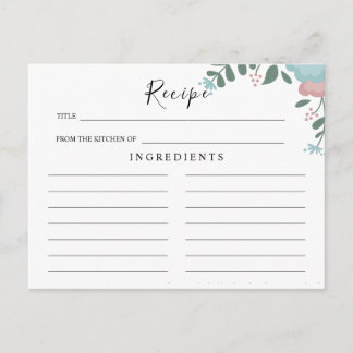 Wildflowers Wedding ,Boho Floral Recipe Card