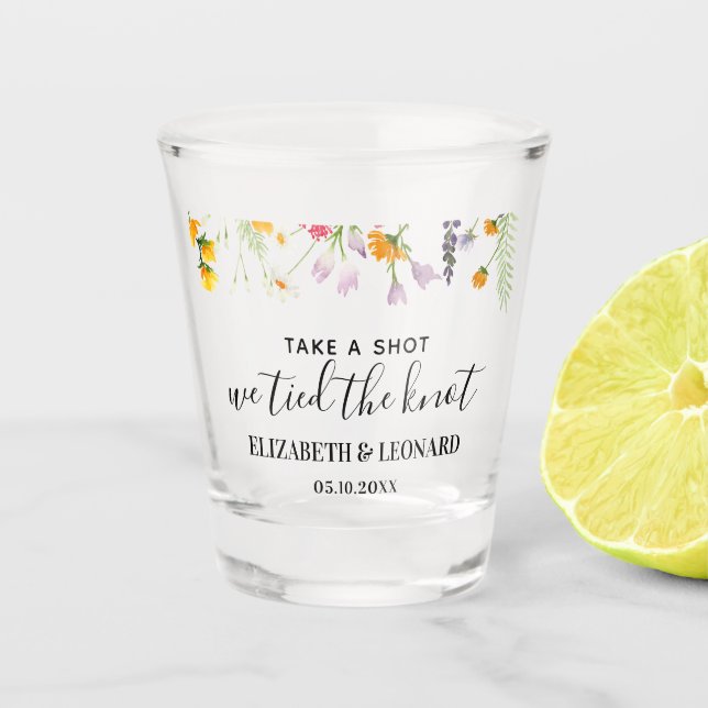 Wildflowers wedding favour take a shot shot glass (Front)