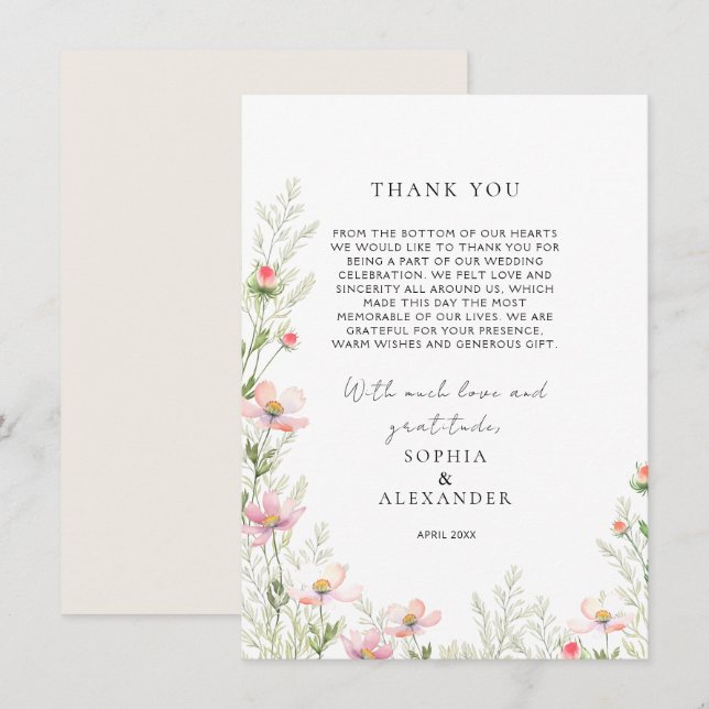 Wildflowers Wedding Flat Thank You Card (Front/Back)