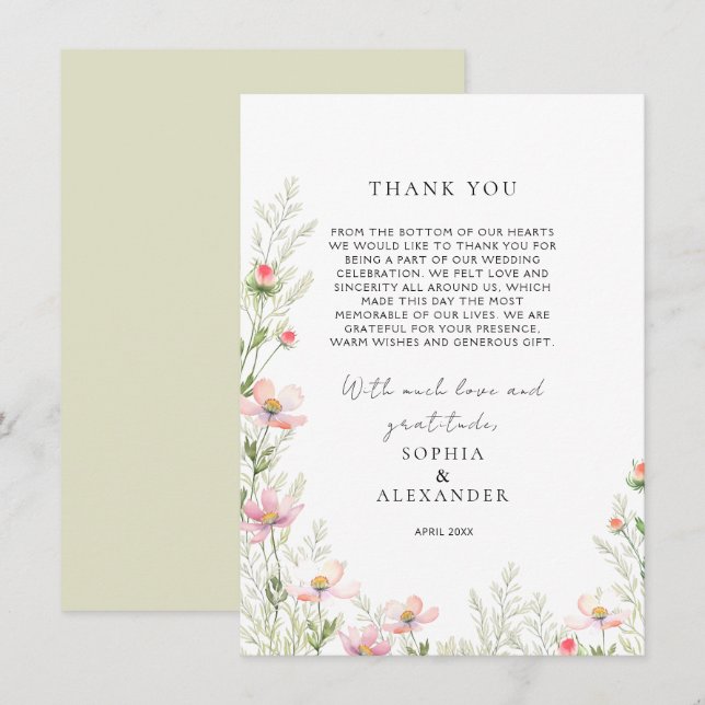 Wildflowers Wedding Flat Thank You Card (Front/Back)