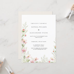 Wildflowers Wedding invitation in a soft romantic,