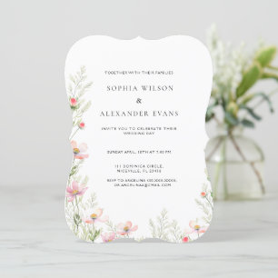 Wildflowers Wedding invitation in a soft romantic,