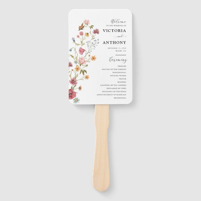 Wildflowers Wedding Program Hand Fan (Front)