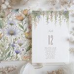 Wildflowers Wedding Table Number Card<br><div class="desc">Enhance your wedding décor with this stunning table number card, designed in a vintage Art Nouveau style. The card features an elegant array of wildflowers in delicate shades of soft pink, pastel blue, gentle greens, and warm peach, creating a graceful and timeless look. The cascading floral design at the top...</div>