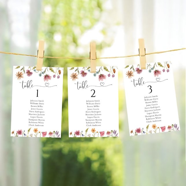 Wildflowers Wedding Table Seating Chart Cards (Creator Uploaded)