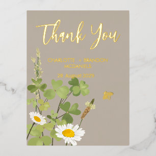  Wildflowers Wedding Thank You Gold  Foil Invitation Postcard