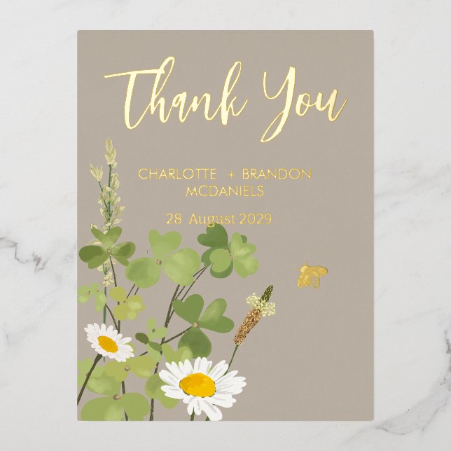  Wildflowers Wedding Thank You Gold  Foil Invitation Postcard (Front)