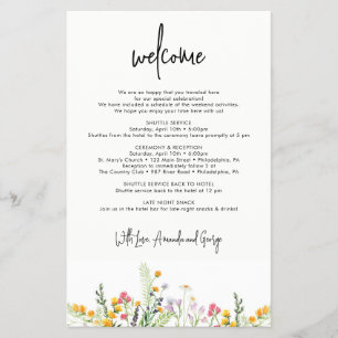 Wildflowers Wedding Welcome bag letter Flyer