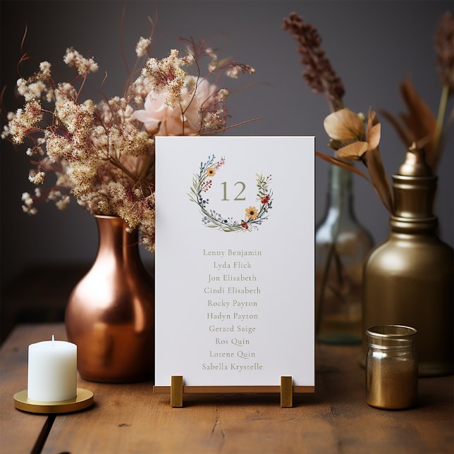 Wildflowers Wedding Wreath Invitation (Exquisite Wildflowers Wedding Wreath Table Number Chart.)