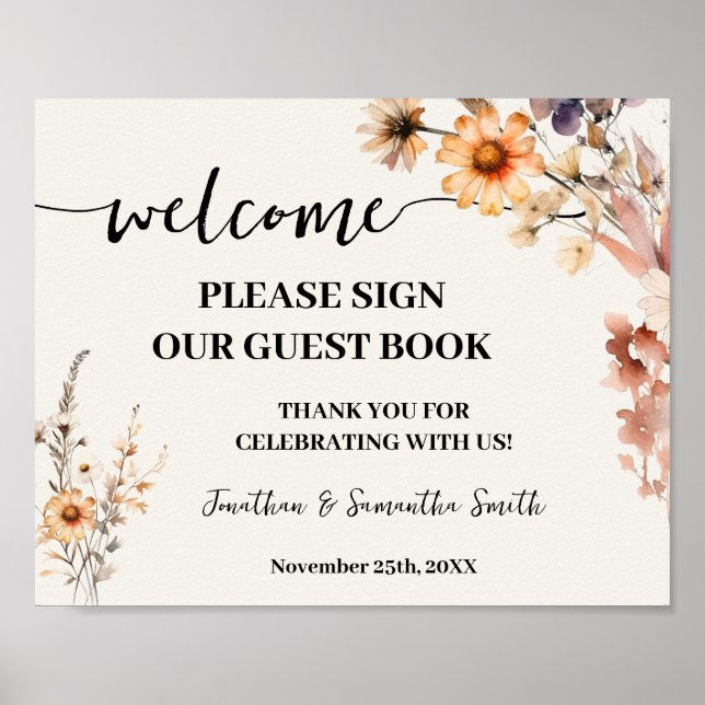 Wildflowers Welcome Sign Our Wedding Guest Book (Front)