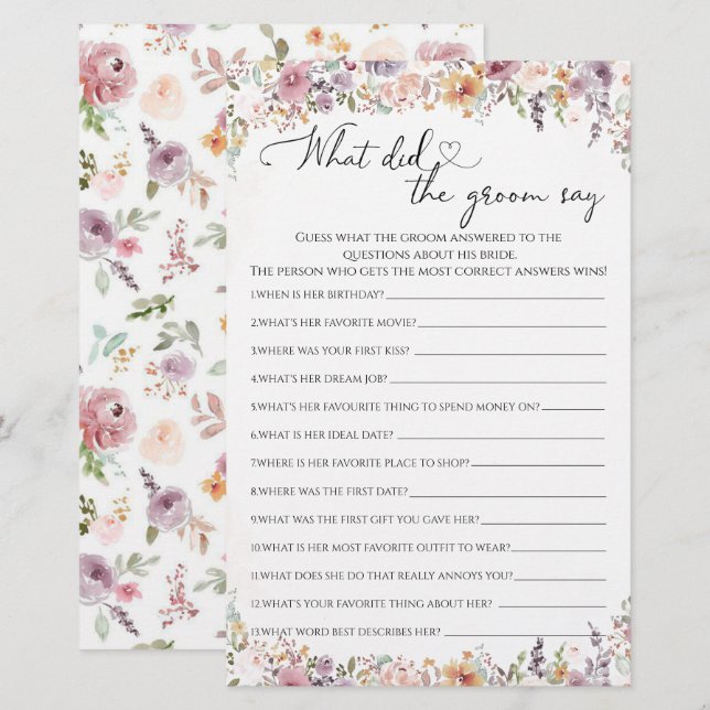 Wildflowers What did the groom say bridal shower (Front/Back)