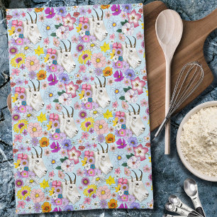 Wildflowers White Mountain Goat Nature Wildlife Tea Towel