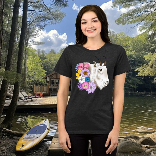 Wildflowers White Mountain Goat Nature Wildlife Tri-Blend Shirt (Creator Uploaded)