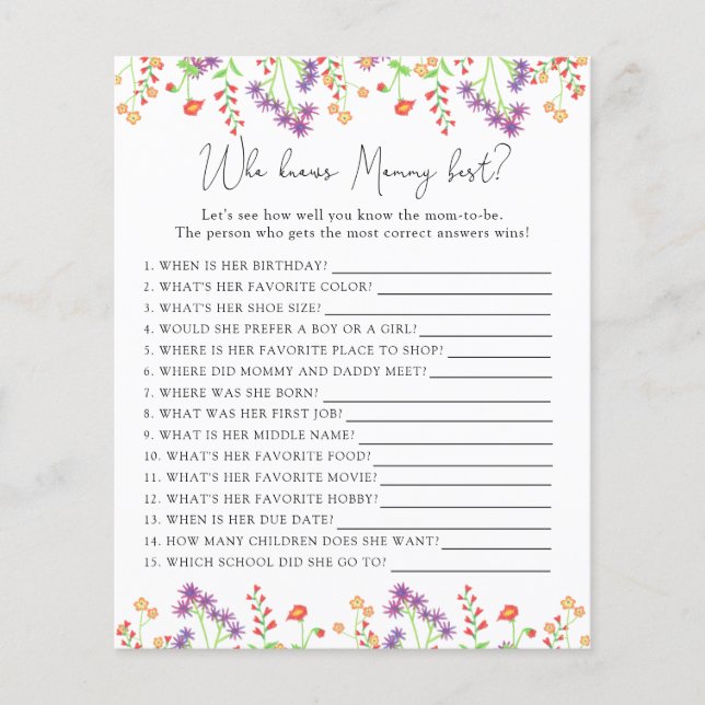 Wildflowers Who knows MOMMY best (Front)