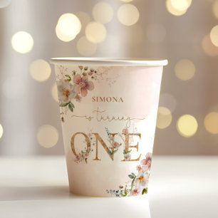 Wildflowers Wild One blush pink girl birthday Paper Cups
