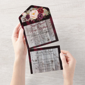 Wildflowers with Burgundy Ribbon & Lights Wedding All In One Invitation