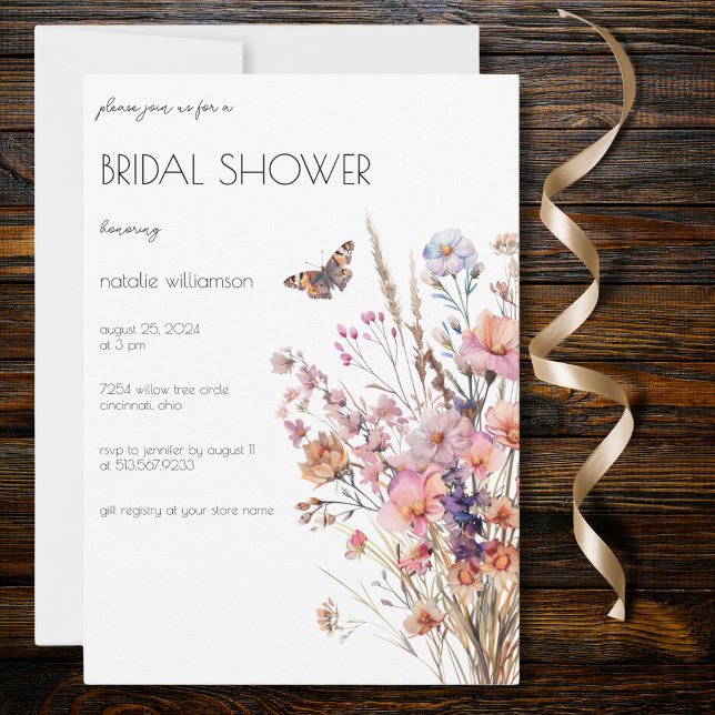 Wildflowers with Butterfly Bridal Shower Invitation (Creator Uploaded)