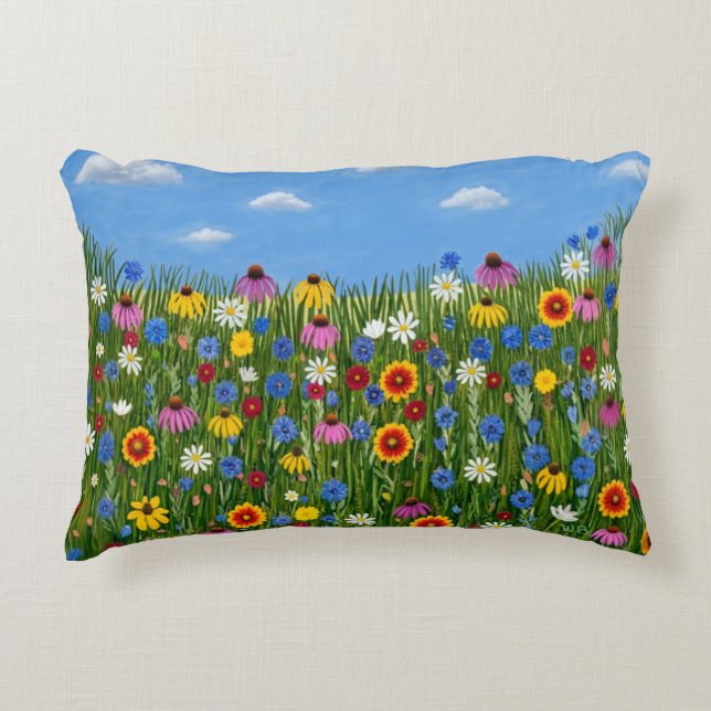 Wildflowers with Daisies Decorative Cushion (Front)