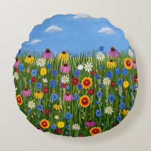 Wildflowers with Daisies Round Cushion