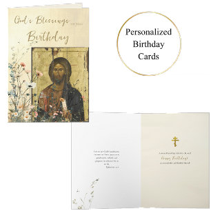Wildflowers with Icon of Jesus Christ Birthday     Card