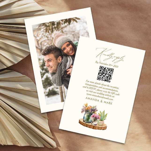 Wildflowers wood Mason Jars Boho Bohemian Wed RSVP (Creator Uploaded)