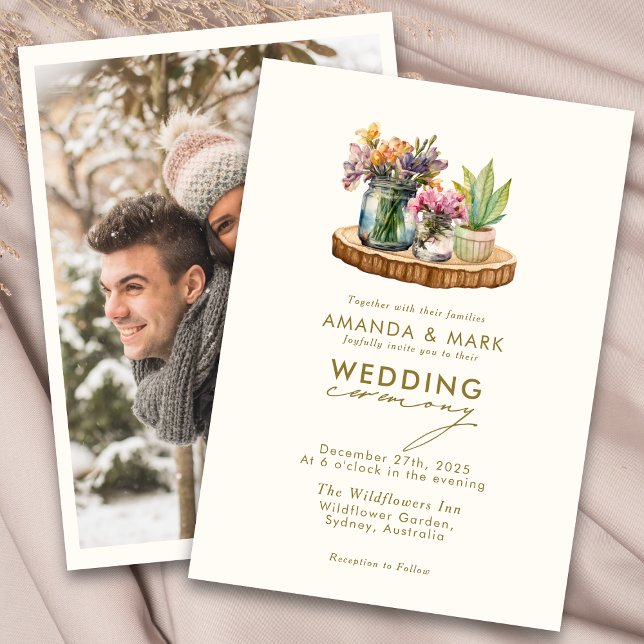 Wildflowers wood Mason Jars Boho Bohemian Wedding Invitation (Creator Uploaded)