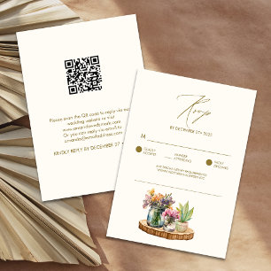 Wildflowers wood Mason Jars Boho Bohemian Wedding  RSVP Card