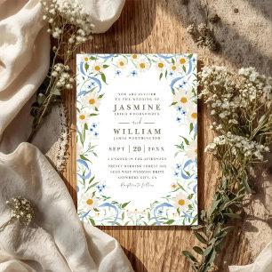 Wildflowers Wreath Elegant Modern QR Code Wedding Invitation