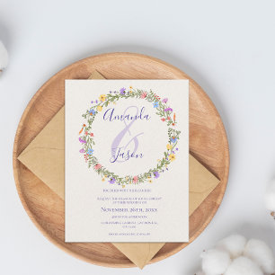 Wildflowers Wreath Pretty Yellow Purple Wedding  Postcard