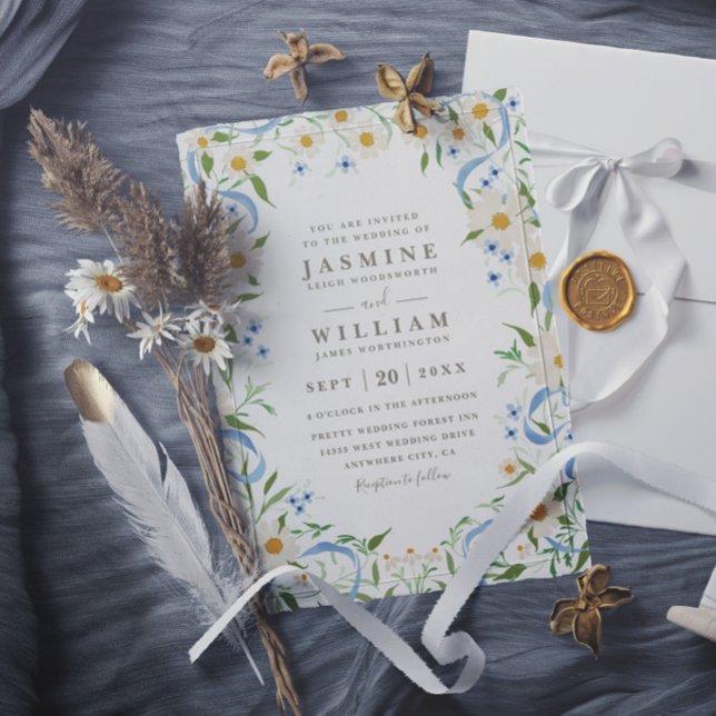 Wildflowers Wreath Rustic Elegant Modern Wedding Invitation (Creator Uploaded)