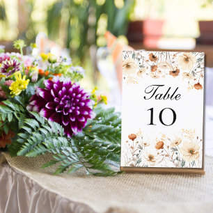 Wildflowers Yellow Beige Wedding Table Number Card