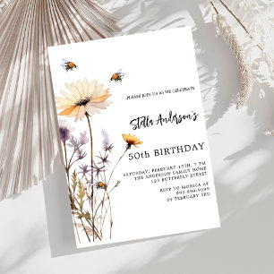 Wildflowers yellow purple birthday invitation