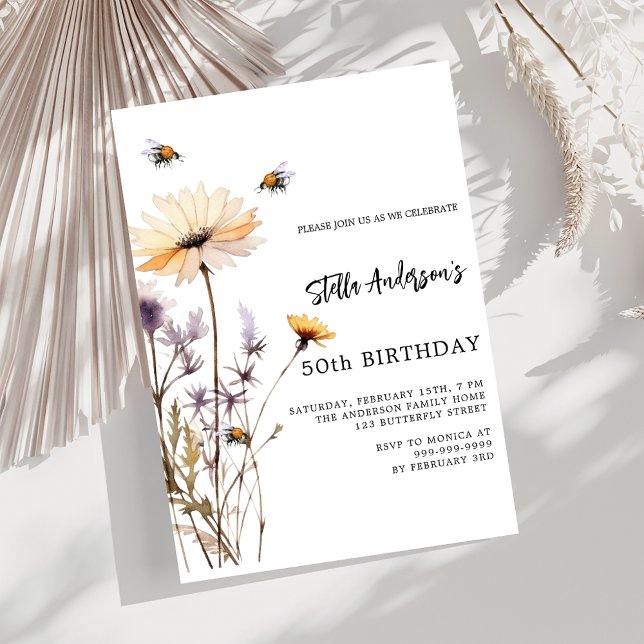 Wildflowers yellow purple birthday invitation (Creator Uploaded)