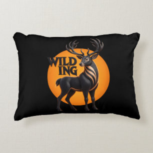 Wilding Stag Deer Sun Emblem Graphic Illustration Decorative Cushion