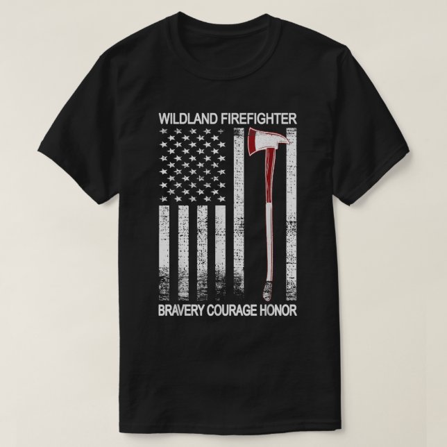 Wildland Firefighter American Flag Red Line Wildla T-Shirt (Design Front)