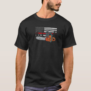 Wildland Firefighter Chainsaw Red Line American Fl T-Shirt