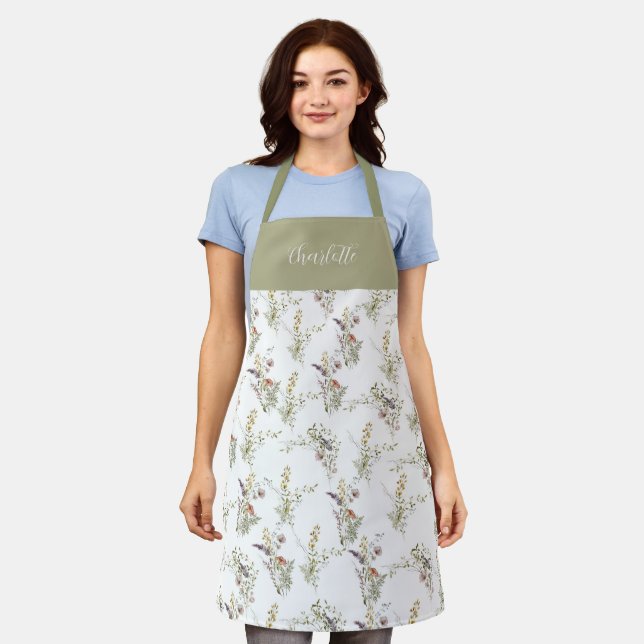 Wildlflower Floral Script Personalised Apron (Worn)