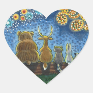 WILDLIFE ANIMALS 4TH OF JULY FIREWORKS, CUTE Funny Heart Sticker